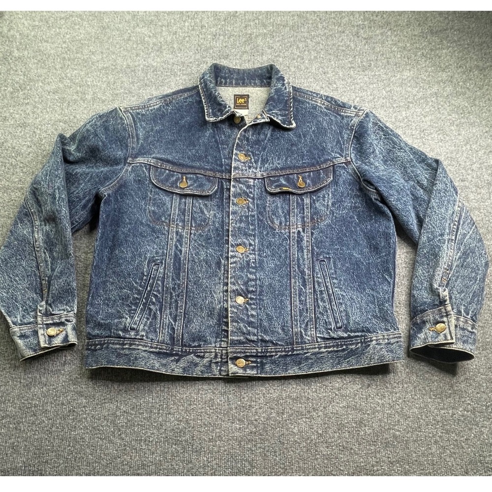 Lee Denim Jacket Mens 44 L Blue Acid Wash Vintage Riders Trucker Cotton Jean